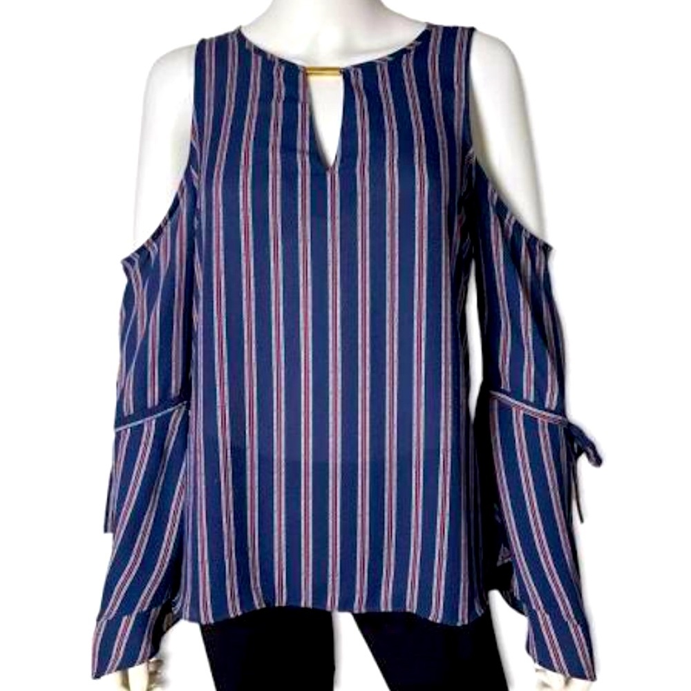 🇺🇸 Michael Kors Top Blouse 4th of July Bell Flare Sleeve Cold Shoulder XL